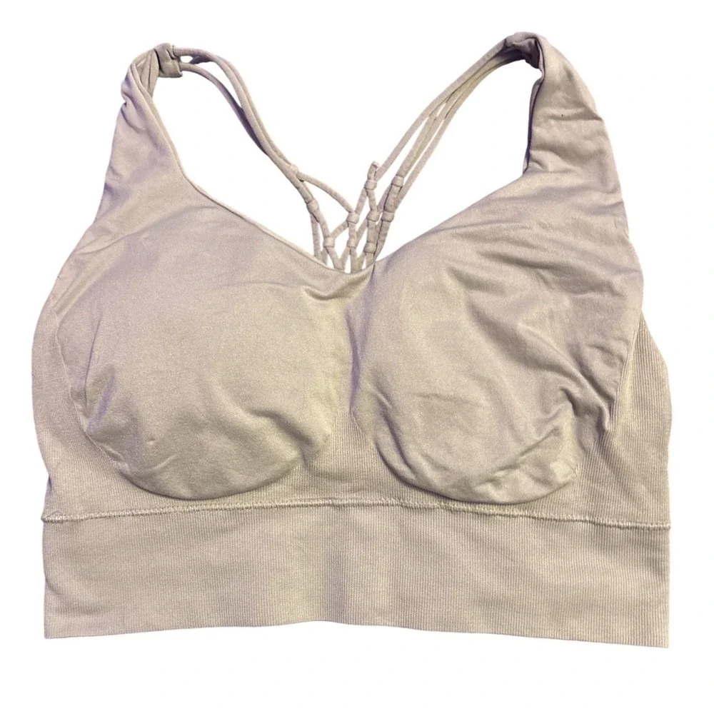Beige Seamless Padded Strappy Back Bralette Bra Size Large